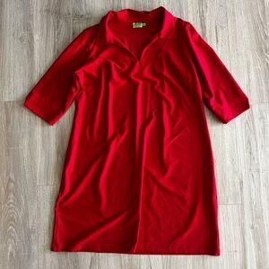 Katherine Way Women’s 3/4 Sleeves Collard Red Tunic Dress Nylon Spandex Size 2X